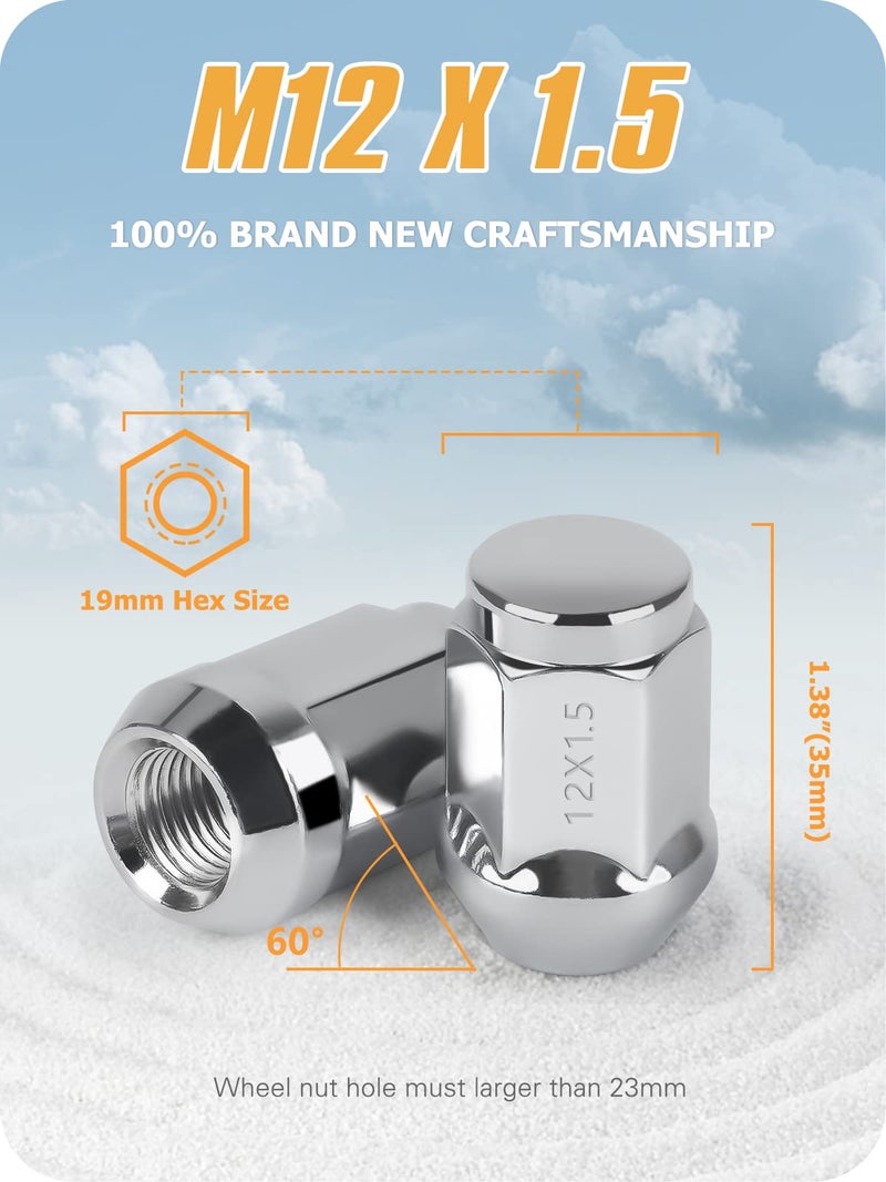 MIKKUPPA M12x1.5 Wheel Lug Nuts, Replacement for 2006-2017 Jeep Compass, 2007-2017 Patriot, 2010-2019 Chevy Cruze, 2016-2024 Malibu Aftermarket Wheel, 1.38"" Height Chrome 20PCS Closed End Tire Nuts - Image 2
